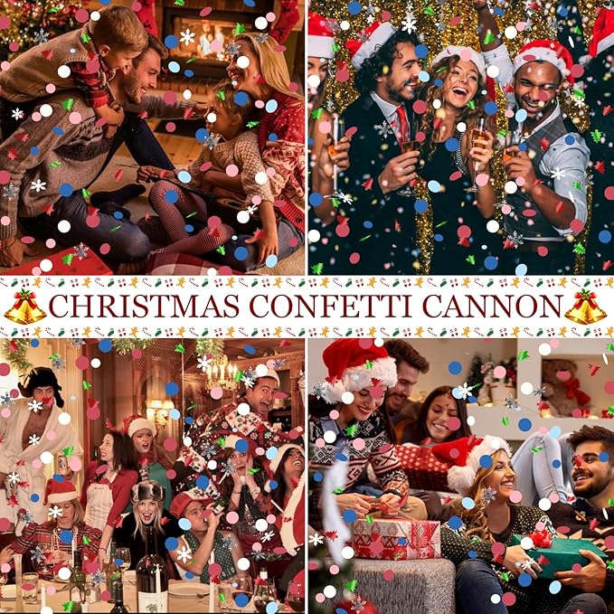 Confetti Cannon Christmas Multicolor Party Poppers 2 Pack Confetti Popper 12 Inch Xmas Confetti Shooters Colorful Confetti Cannons Bulk for Christmas New Year Eve Festival Holiday Celebrations