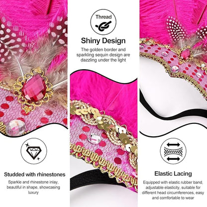 Women's Carnival Feather Headpieces Sequin Headdress for Wedding Masquerade Party Cosplay Feather Headbands