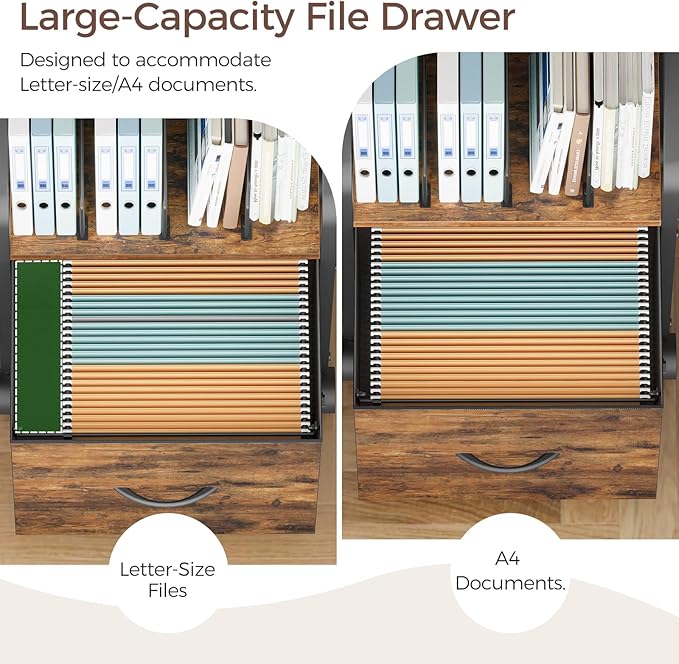 Small File Cabinet, Rolling Filing Cabinet for Under Desk with Divider, Single Non-Woven Fabric Drawer File Organizer for A4/Letter Size Documents, Under Desk Storage, Rustic Brown FCHR3001
