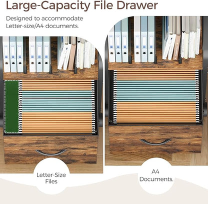 Small File Cabinet, Rolling Filing Cabinet for Under Desk with Divider, Single Non-Woven Fabric Drawer File Organizer for A4/Letter Size Documents, Under Desk Storage, Rustic Brown FCHR3001