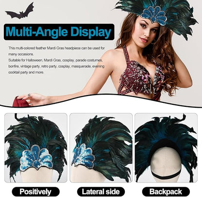 Women's Carnival Feather Headpieces Sequin Headdress for Wedding Masquerade Party Cosplay Feather Headbands