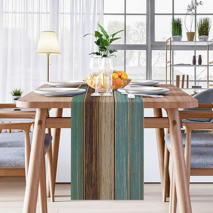 Emvency Farmhouse Table Runner, Vintage Green and Brown Art Painting for Kitchen Coffee Table Family Dinners Holiday Parties Wedding Events Decor(13x72 inch)