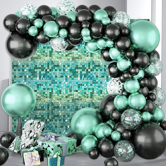 48 PCS Light Green Shimmer Wall Backdrop, Laser Square Sequin Photo Backdrops Panel, Glitter Wall Background for Birthdays, Weddings, Engagements, Jungle Hawaiian Party Decoration (6x8FT)