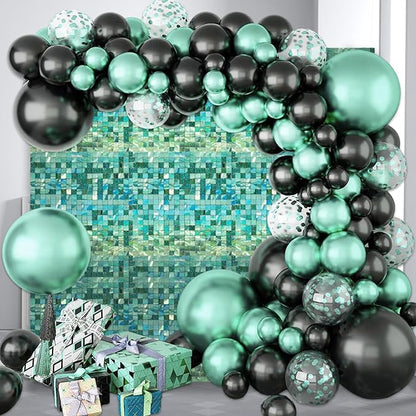 48 PCS Light Green Shimmer Wall Backdrop, Laser Square Sequin Photo Backdrops Panel, Glitter Wall Background for Birthdays, Weddings, Engagements, Jungle Hawaiian Party Decoration (6x8FT)