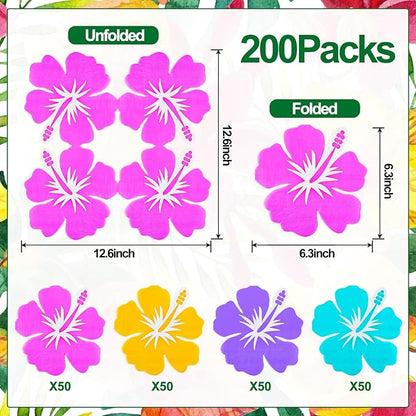 200 Pack Hawaii Laua Paper Napkins Tropical Luncheon Disposable Napkins Hawaii Hibiscus Beverage Napkins for Beach Summer Hawaiian Luau Party Supplies Tableware Decorations