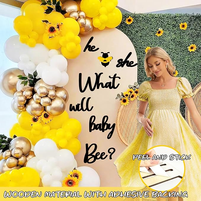 Wooden Baby Bee Gender Reveal Party Decorations Decal He or She What Will Baby Bee Babys Shower Signs for Backdrop Stickers Bumble Bees Theme Boy or Girl Letters for Balloon Arch Banner Supplies
