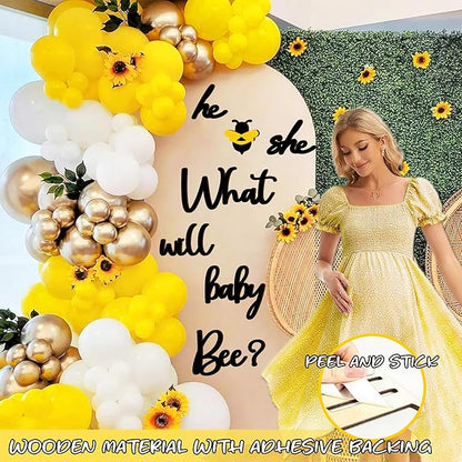 Wooden Baby Bee Gender Reveal Party Decorations Decal He or She What Will Baby Bee Babys Shower Signs for Backdrop Stickers Bumble Bees Theme Boy or Girl Letters for Balloon Arch Banner Supplies