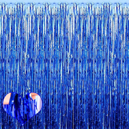 4 Pack Blue Fringe Curtain Backdrop, 3.2Ft x 8.2Ft Metallic Tinsel Foil Fringe Streamers Background for Photo Booth Birthday Wedding Baby Shower Carnival Easter Mother’s Day Party Decorations