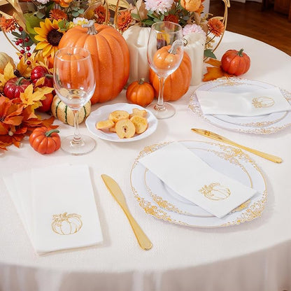 50PCS Thanksgiving Pumpkin Napkins - Heavy Duty Fall Pumpkin Paper Napkins - Thanksgiving Disposable Hand Towels for Friendsgiving Table Decor Party Supplies