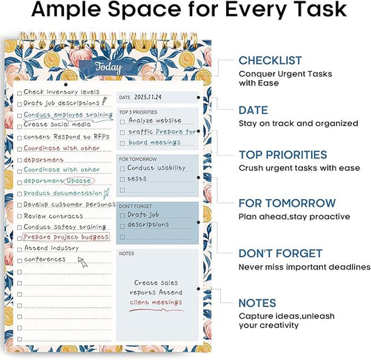 Taja To Do List Notepad - To Do List Notebook for Work with 52 Sheets, Undated Daily Planner Perfect for Daily Tasks and Goal Setting, Notepad Suitable for Office, Home & School - Citrus Grove