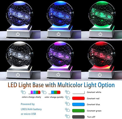 Ornalrist 3.15" K9 Crystal 3D Solar System Ball with Silver LED Colorful Lighting Touch Base, Engraving Solar System Star Planet Model, Science Universe Astronomy Gifts for Astronomy Lovers