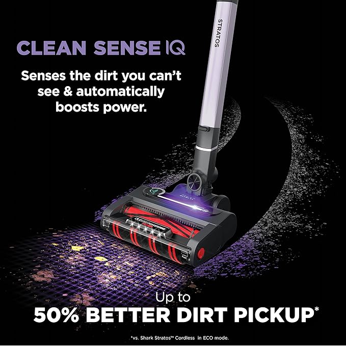 Shark Stratos Cordless Vacuum with Clean Sense IQ and Odor Neutralizer, MultiFlex Wand, Includes Crevice Tool & Anti-Allergen Brush, Up To 60 Minute Runtime, Ash Purple, IZ862H