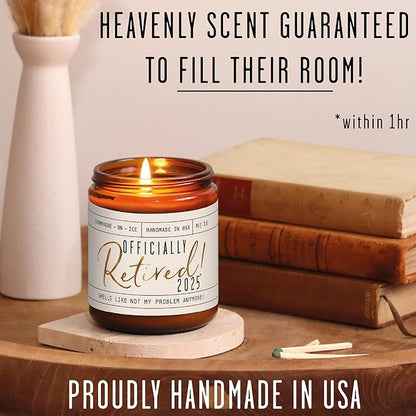 Retirement Gift for Woman - 'Officially Retired 2025' Candle, w/Champagne on Ice I Happy Retirement Gifts for Women 2025 I Retired Gifts for Women I 50Hr Burn, Made in USA