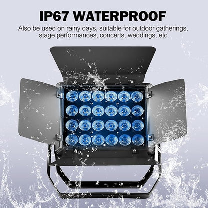 Par Light 300W LED Stage Lights IP65 Waterproof Outdoor RGBWAUV 6in1 Uplights DMX512 Strobe Wash Light Sound Activated for Outdoor Show Christmas Party Wedding
