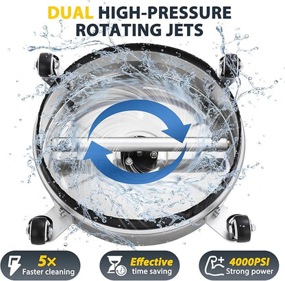 Dalmbox 14" Pressure Washer Surface Cleaner with 4 Wheels, 1/4" Quick Plug, Stainless Steel Housing, 4000 PSI, Pressure Washer Surface Cleaner Attachment for Patio, Courtyard, Concrete, Sidewalks