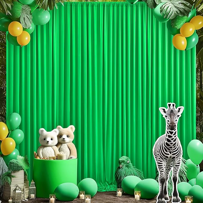 Green Backdrop Curtain for Parties Baby Shower Wrinkle Free Green Photo Curtains Backdrop Drapes Fabric Decoration for Birthday Party 5ft x 7ft,2 Panels