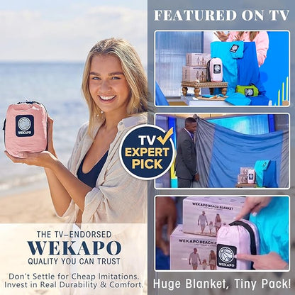 WEKAPO Beach Blanket Sandproof Waterproof, Extra Large Beach Mat, Oversized & Compact Sand Free Mat Quick Drying, Lightweight & Durable with Stakes & Corner Pockets