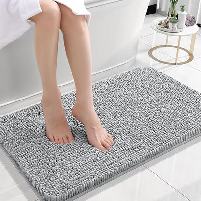 OLANLY Bathroom Rugs 30x18, Extra Soft Absorbent Chenille Bath Rugs, Rubber Backing Quick Dry, Machine Washable Bath Mats for Bathroom Floor, Tub and Shower, Home Decor Accessories, Light Grey