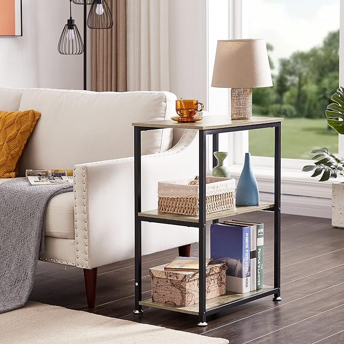 VECELO Tall End Side Table,30" Height Nightstand with 3-Tier Storage Shelf for Living Room Bedroom Office Hallway Study