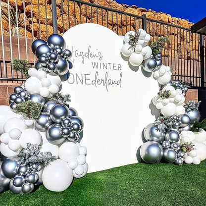 162pcs White and Silver Balloons Arch Kit, Different Sizes White Metallic Silver and Confetti Balloons for Winter Wonderland Wedding Baby Shower Birthday Party Decorations