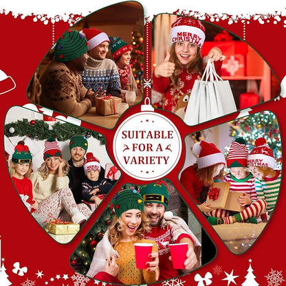 Vicenpal 6 Pcs Christmas Knitted Hat Xmas Beanie Hat Bulk Crochet Knit Cap Set Printed Wool Bulk