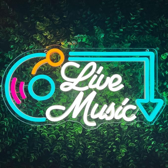 Live Music Neon Sign, Music LED Neon Lights for Wall Decor, Dimmable Live Neon Light Sign, Neon Live Sign Light up Sign for Bar Studio Bedroom Party Present Club Handcrafted Nightclub Parties