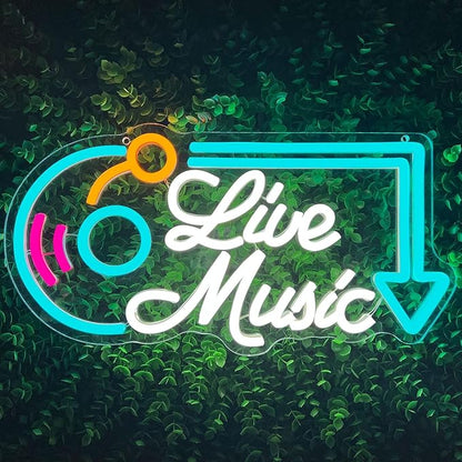 Live Music Neon Sign, Music LED Neon Lights for Wall Decor, Dimmable Live Neon Light Sign, Neon Live Sign Light up Sign for Bar Studio Bedroom Party Present Club Handcrafted Nightclub Parties