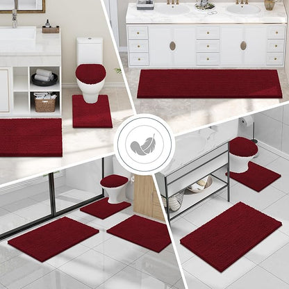 Smiry Luxury Chenille Toilet Rugs U-Shaped 24x20, Soft Absorbent Non-Slip Contour Bathroom Rugs for Toilet, Machine Washable Contoured Bath Mats, Red