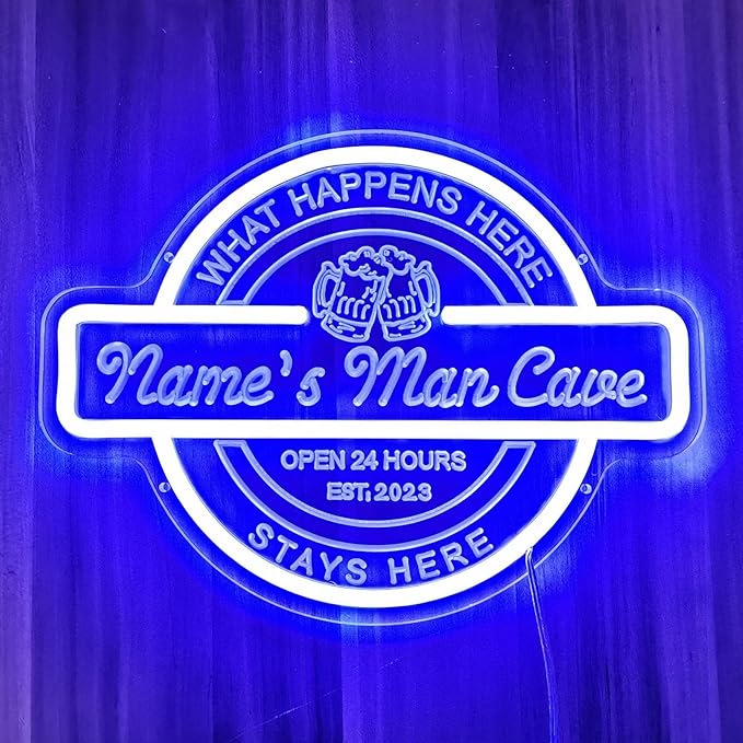 Custom Bar Neon Sign for Man Cave Wall Decor, Personalized Man Cave LED Neon Lights Gifts for Men Dad, 3D Art Customizable Home Bar Light Up Signs for Pub Game Room Bistro Basement Party Decoration