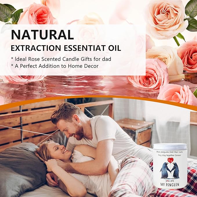Rose Scented Candle Gift for Women Wife, You are My Penguin Pattern Jar 7oz Soy Wax Aromatherapy Candle,Gift for Couples, Her，Anniversary, Valentine's Day, Birthday，Christmas
