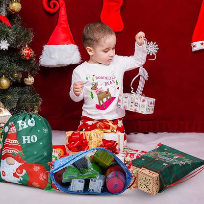 12 Pcs Christmas Party Favors Bags for Kids Drawstring Backpack Santa Claus Goodies Snack Treat Gift Bags Presents Wrapping for Xmas Winter Holiday Birthday Party (13.2 x 16.3 Inch)