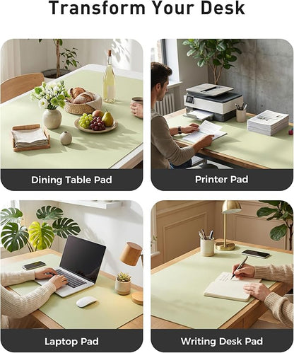 Aothia Faux Leather Desk Mat - Large Mouse Pad, Non-Slip PU Leather Blotter, Waterproof Writing Surface for Office and Home (Grass Green, 40" x 24")