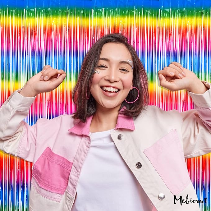 4 Pack Dark Rainbow Fringe Curtain Backdrop, 3.2Ft x 8.2Ft Metallic Tinsel Foil Fringe Streamers Background for Photo Booth Birthday Wedding Baby Shower Carnival Easter Mother’s Day Party Decorations