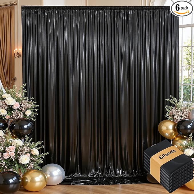 30ftx10ft Shimmer Black Sequin Backdrop Curtain for Parties, Thick Wrinkle Free Glitter Backdrop Drapes Photo Back Drop Curtains for Birthday Wedding Halloween Photography Background-6 Panels 5x10ft