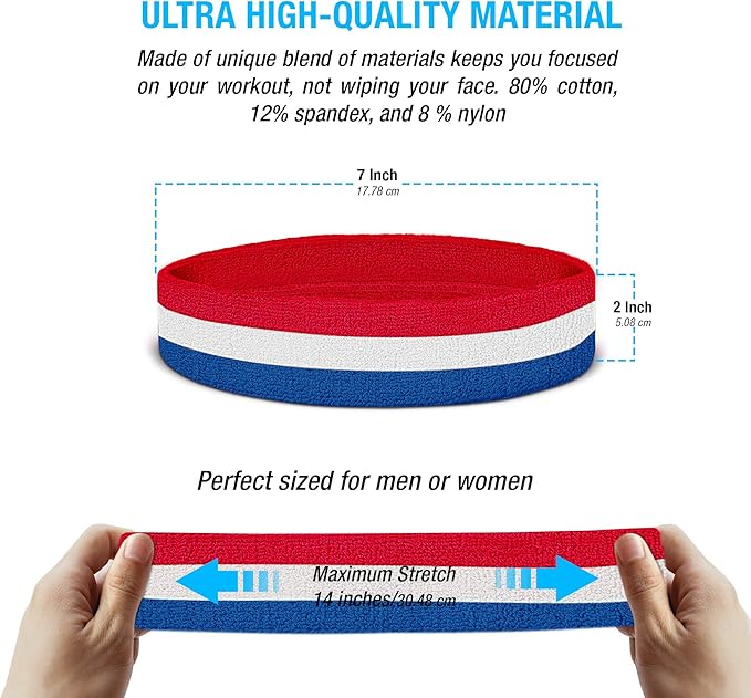 Suddora Workout Headband for Men and Women, Moisture-Wicking Athletic Sweatband, Lightweight Cotton Terry Cloth Bands for Basketball, Tennis, Football, Gym, Running, Cosplay & Costumes