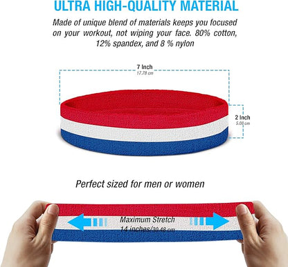 Suddora Workout Headband for Men and Women, Moisture-Wicking Athletic Sweatband, Lightweight Cotton Terry Cloth Bands for Basketball, Tennis, Football, Gym, Running, Cosplay & Costumes