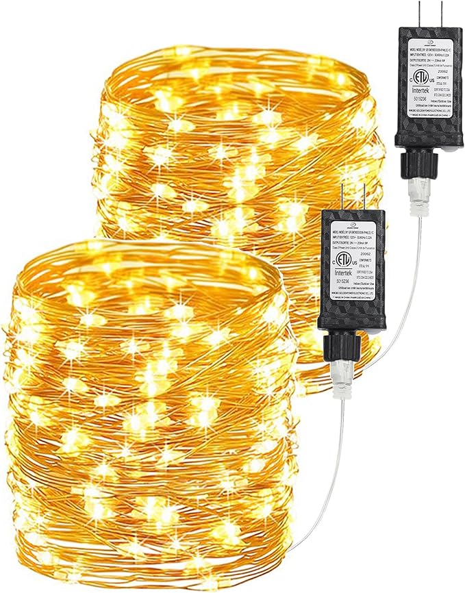 Joomer Fairy String Lights, 2-Pack Total 66FT 200 LEDs Plug in Fairy Lights Indoor Copper Wire String Light DIY for Bedroom, Wedding, Christmas, Indoor Decoration (Warm White, Non-Connectable)