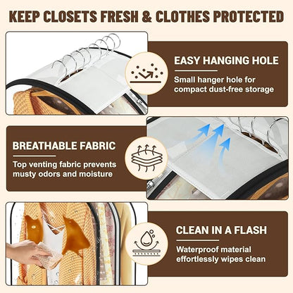 Garment Bags for Hanging Clothes 40” Long,Ultra Clear Suit Bags for Closet Storage, Moving Organization, Travel Covers with 10" Gussets for Coat, Dress, Shirt and Sweater - 4 PCS