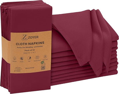 Zoyer Cloth Napkins Set of 12, 18x18 Inches Cotton Enrich Napkins Cloth ‎Washable, Soft & Durable Dinner Napkins for Parties, Wedding, Christmas, ‎Thanksgiving & Everyday Use - Burgundy