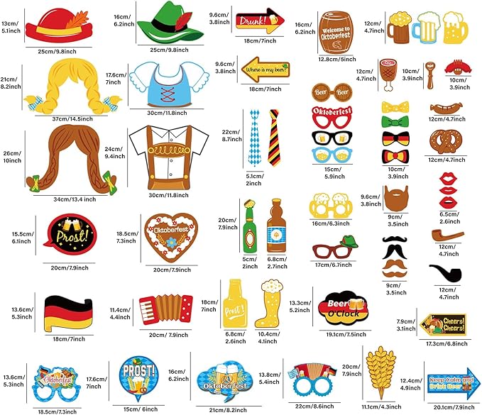 90shine 55Ct Oktoberfest Photo Booth Props German Theme Party Decorations Supplies