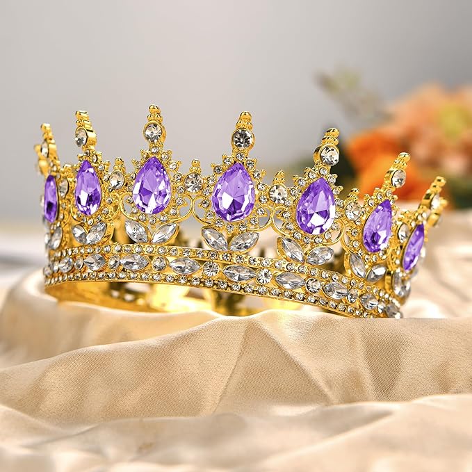 Onedor Gold Crown for Women Crystal Rhinestone Tiara Queen Headpiece for Wedding Prom Pageant Birthday Princess Theme Costume Party Hair Accessories and Cake Topper Decoration