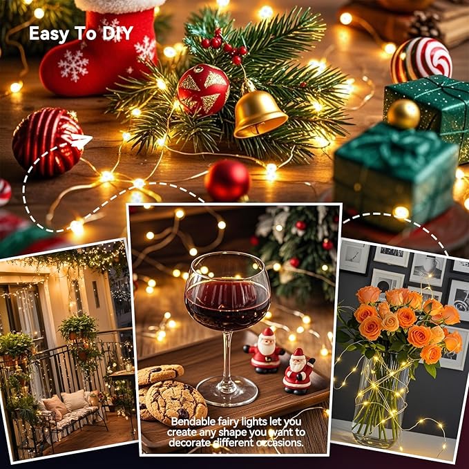 4 Pack 240LED Fairy Lights Battery Operated - 20FT Twinkle Lights with 2 Lighting Modes Indoor Outdoor, Waterproof Led Fairy String Light for Bedroom, Classroom, Dorm, DIY, Christmas Decor, Warm White