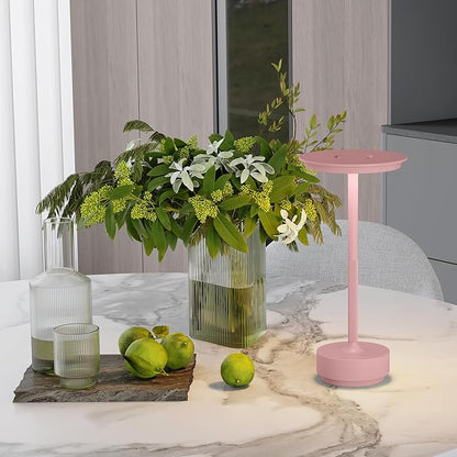 2 Pack Rechargeable Cordless Table Lamps, Portable 5000mAh Outdoor Table Light, 3 Color Stepless Dimming LED Table Lamp with Memory Function, for Home/Dinner/Patio/Restaurant.(Pink)