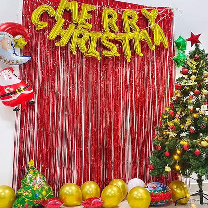 Foil Fringe Curtain Party Decorations - Black Red Metallic Tinsel Backdrop Party Steamers Curtains for Christmas New Years Boy Men Birthdays Prom Bachelorette Holidays Parties Decorations