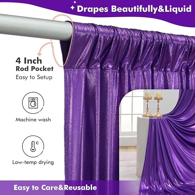 10ftx10ft Shimmer Purple Sequin Backdrop Curtain for Parties-2 Panels 5x10ft Thick Wrinkle Free Glitter Backdrop Drapes Photo Back Drop Curtains for Girl Birthday Wedding Photography Background