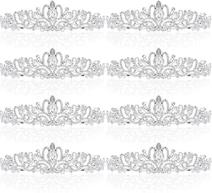 8 Pieces Silver Princess Tiaras for Girls Crystal Princess Crowns for Women Elegant Tiaras with Combs Birthday Crown Bride Headbands Bridal Wedding Prom Birthday Party Cosplay Hair Accessories
