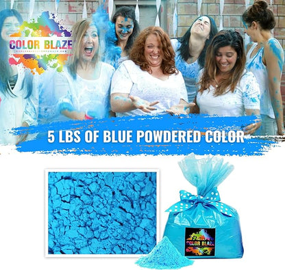 Color Blaze Holi Colored Powder - 5 lbs of Blue Powdered Color - for Fun Runs, Color Toss, Rangoli, Powder War, Backyard Party & Festivals - Pack of 1 Colorful Bag - 5 Pounds in Bulk - Blue