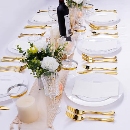 100PCS White Plastic Plates, White Disposable Plates for 50 Guests, 50 Dinner Plates 10.25 inch and 50 Dessert/Salad Plates 7.5 inch for Party, Graduation, Wedding
