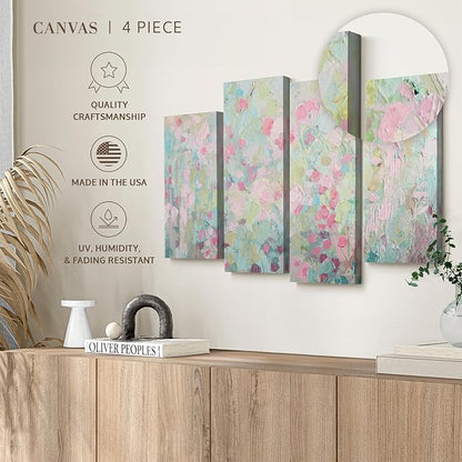 ElephantStock Dancing Sakura Tree Wall Art - Horizontal Canvas - 4-Piece Living Room Wall Decor - Painting Abstract Canvas Print - Pink and Blue Decor for Wall by Ann Marie Coolick - 52" X 32"