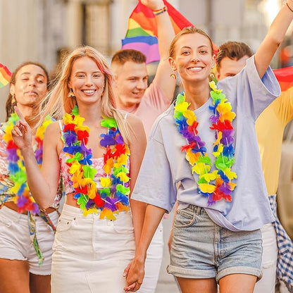 Pride Accessories, 24pcs LGBTQ Floral Leis Decorations Bulk, Rainbow Pride Month Silk Flower Leis Stuff, LGBT Gay Lesbian Accessories for Pride Parade Tropical Hawaiian Luau Party Decorations